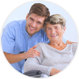 male caregiver and elderly woman