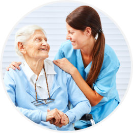 beautiful caregiver and elderly woman